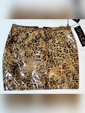 GILES Luxury Leopard Print Leather Mini Skirt - NWT